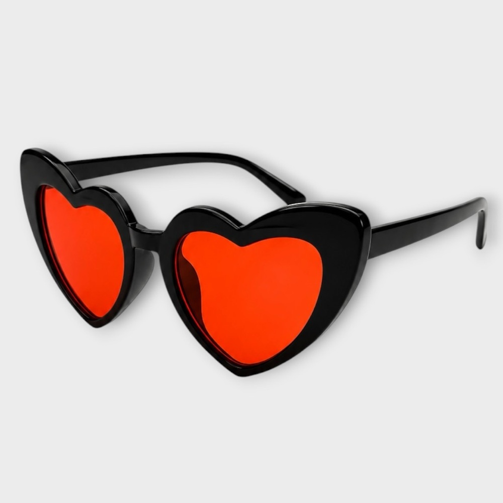 Kids Heart-Shaped Sunglasses - Black Frame with Red Lenses